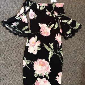 Premier Black and Pink Floral Long Sleeve Dress